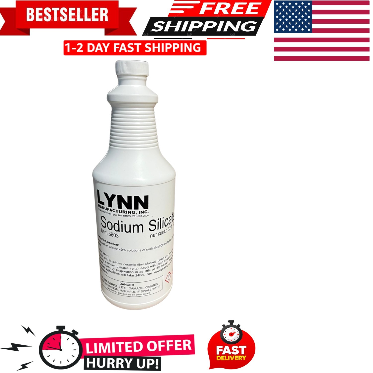 High Temperature Adhesive, 2000F Rated, Sodium Silicate, Water Glass, 40% Sol…