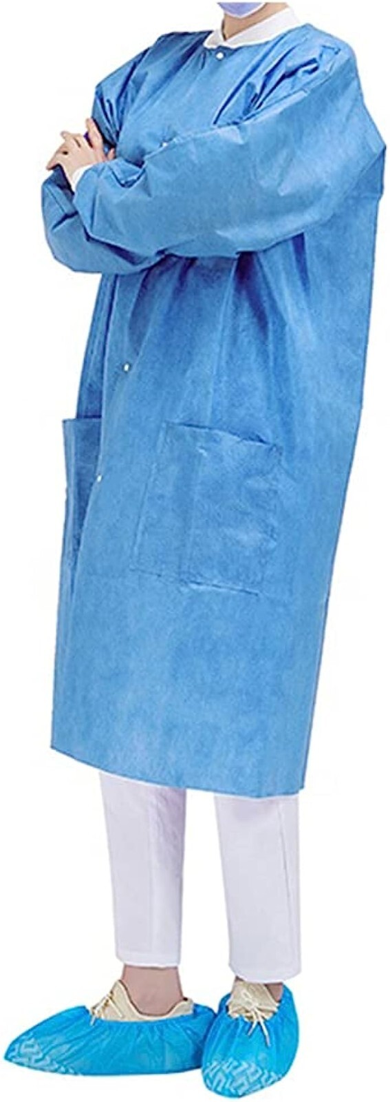 SMS 45 GSM 2 Pockets Lab Coat Disposable Unisex Adult M/L High Quality 20 Pcs