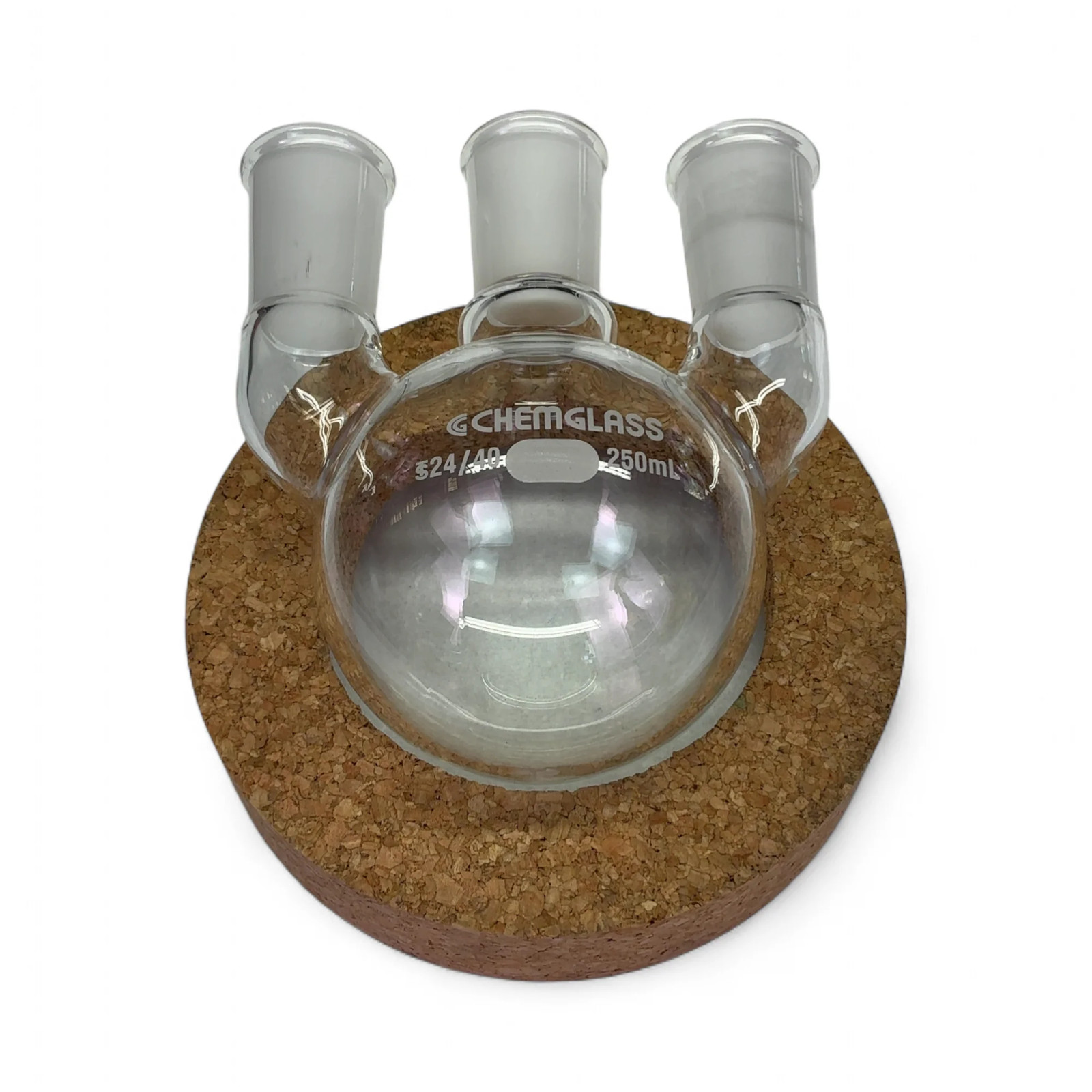 Chemglass 250mL 3-Neck Standard Taper 24/40 Round Bottom Flask CG-1522-03