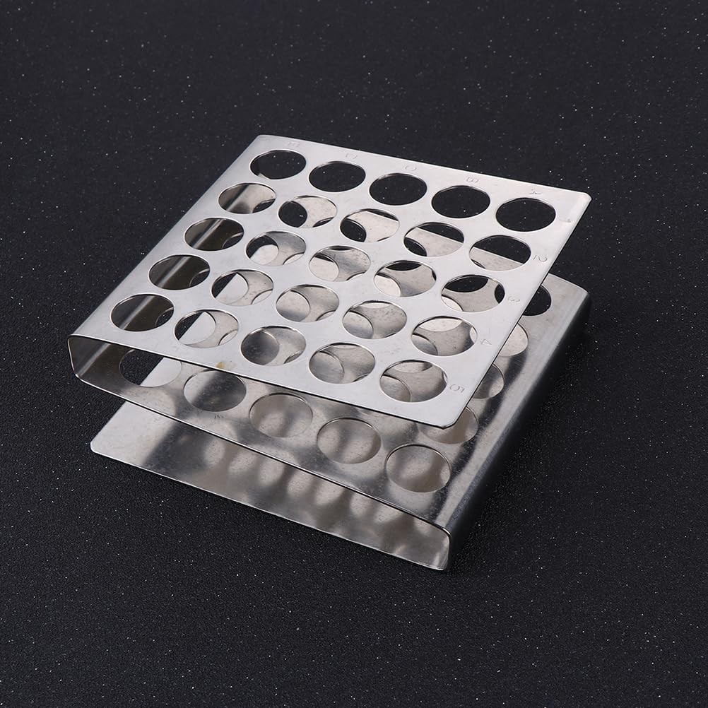 Z Shaped Stainless Steel Test Tube Rack, 25 Holes for 17mm Tubes, Metal Stand