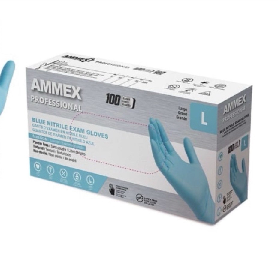 AMMEX Size L Nitrile Powder-Free Exam Gloves Emergency Dental 100 Count