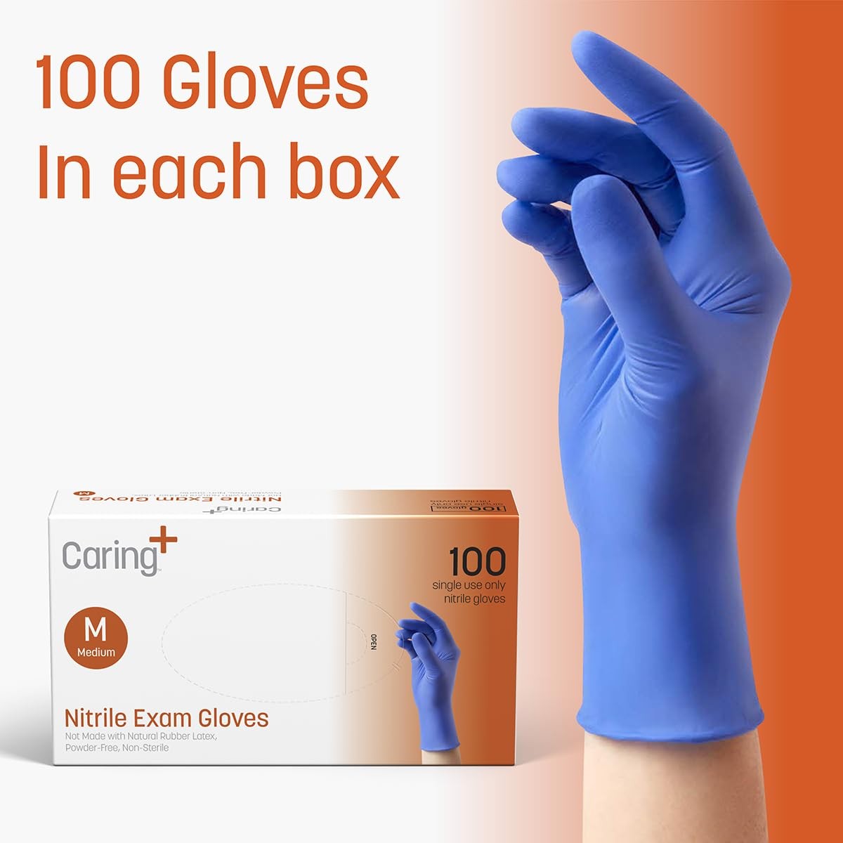 Caring Nitrile Exam Gloves 100ct Powder Free Not Made Natural Rubber Medium