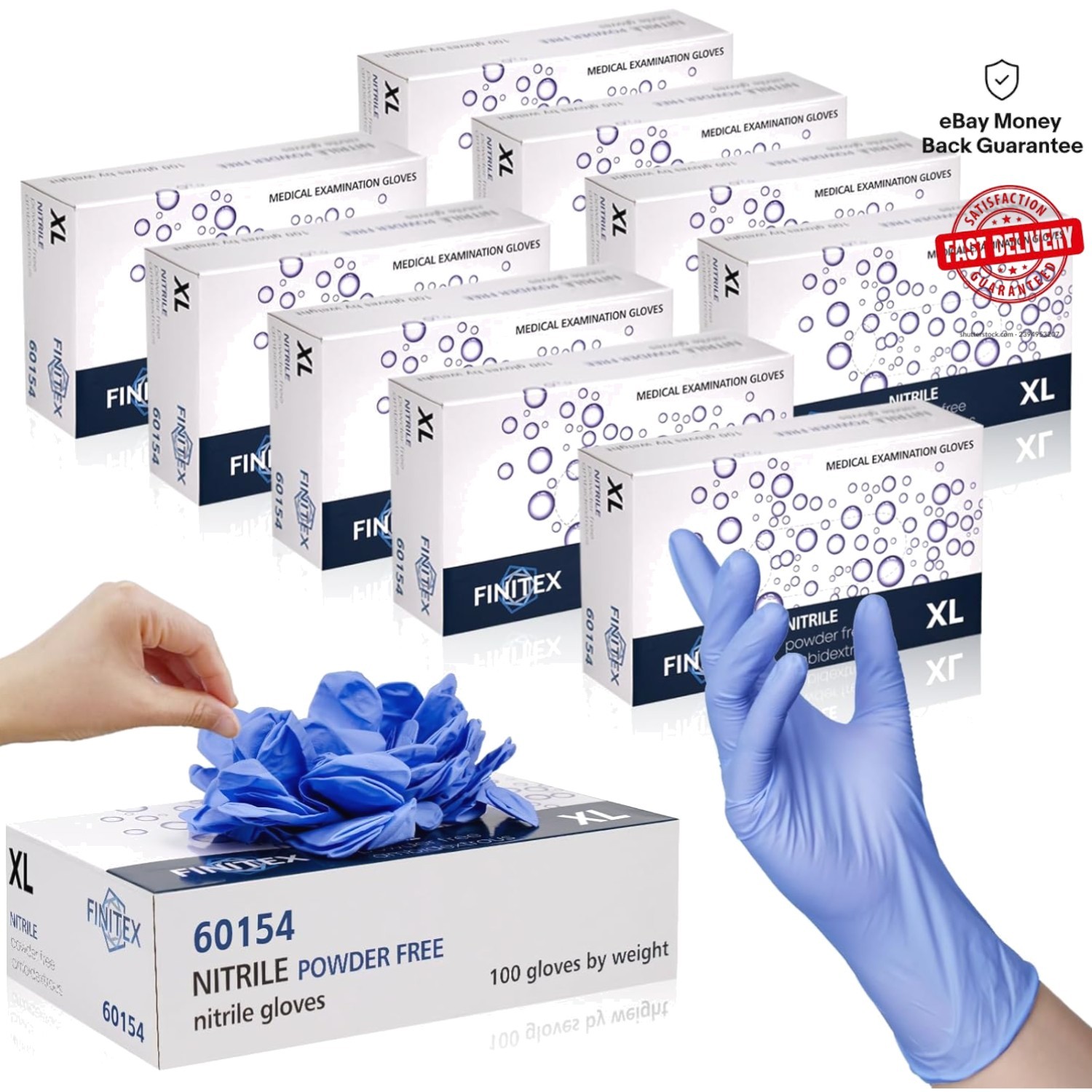 1000 PCS Ice Blue Disposable Nitrile Gloves – Food Safe, Touchscreen Compatible