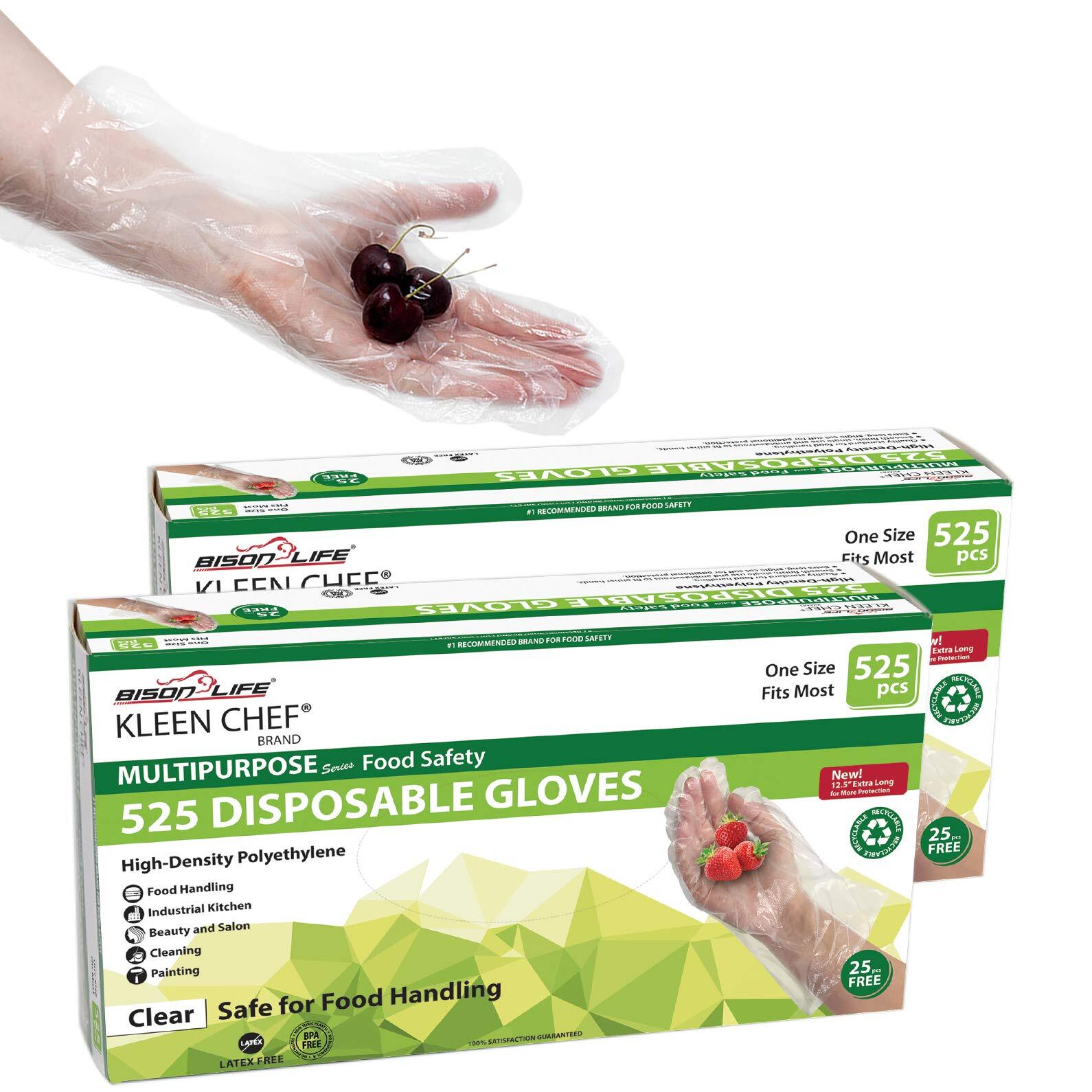 Disposable Food Handling Long Cuff Gloves|One Size Fit,525 per Box(2 Boxes)XL