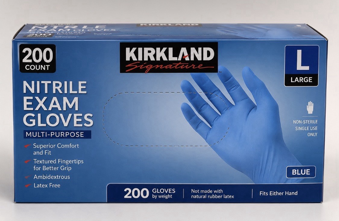 Kirkland Signature Nitrile Exam Multipurpose Gloves, Large – 200 Count