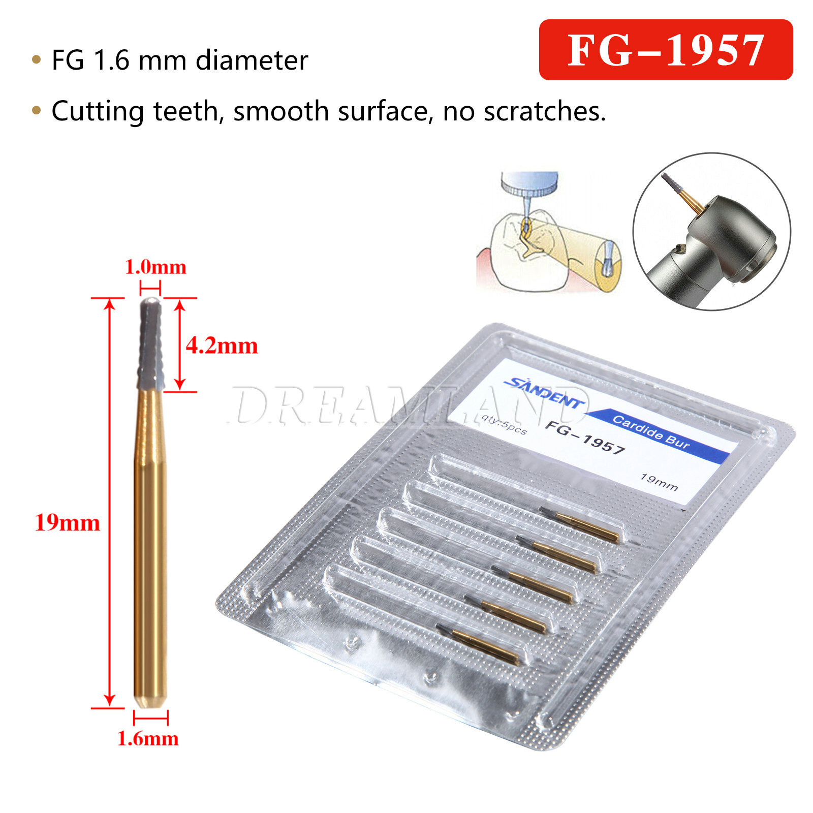 Dental Tungsten Carbide Bur FG 1957 1958 Crown Metal Cutting for High Speed