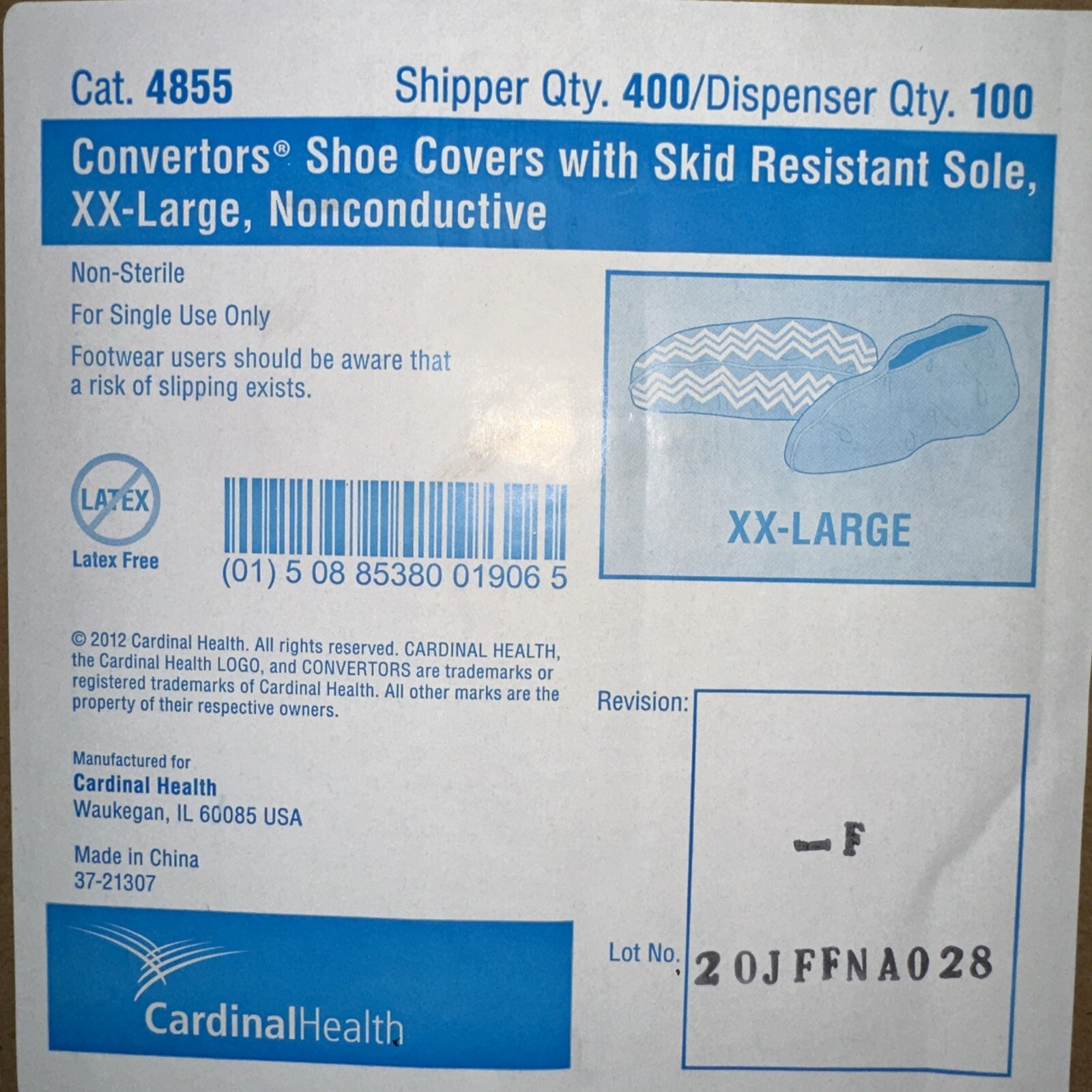 OR SHOE COVERS w/ SKID RESISTANT SOLE, XX-LARGE, CARDINAL HEALTH #4855, 400/case
