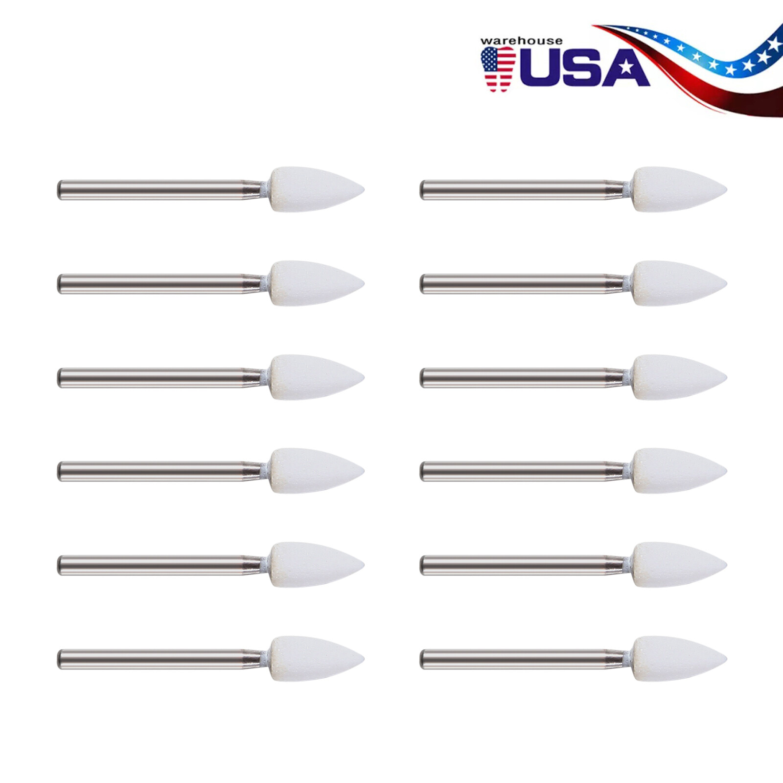 Dental High Speed FG Polishing Bur Kit Resin White Stone Flame Shape 12 Pcs/Set