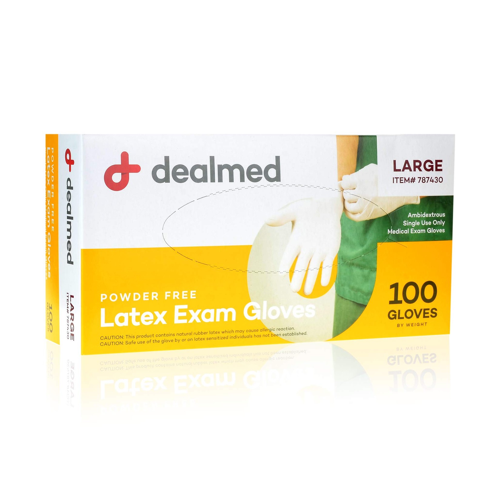 Dealmed Latex Exam Gloves, Powder Free, Cream, Large, 100 Count (Pack of 10)