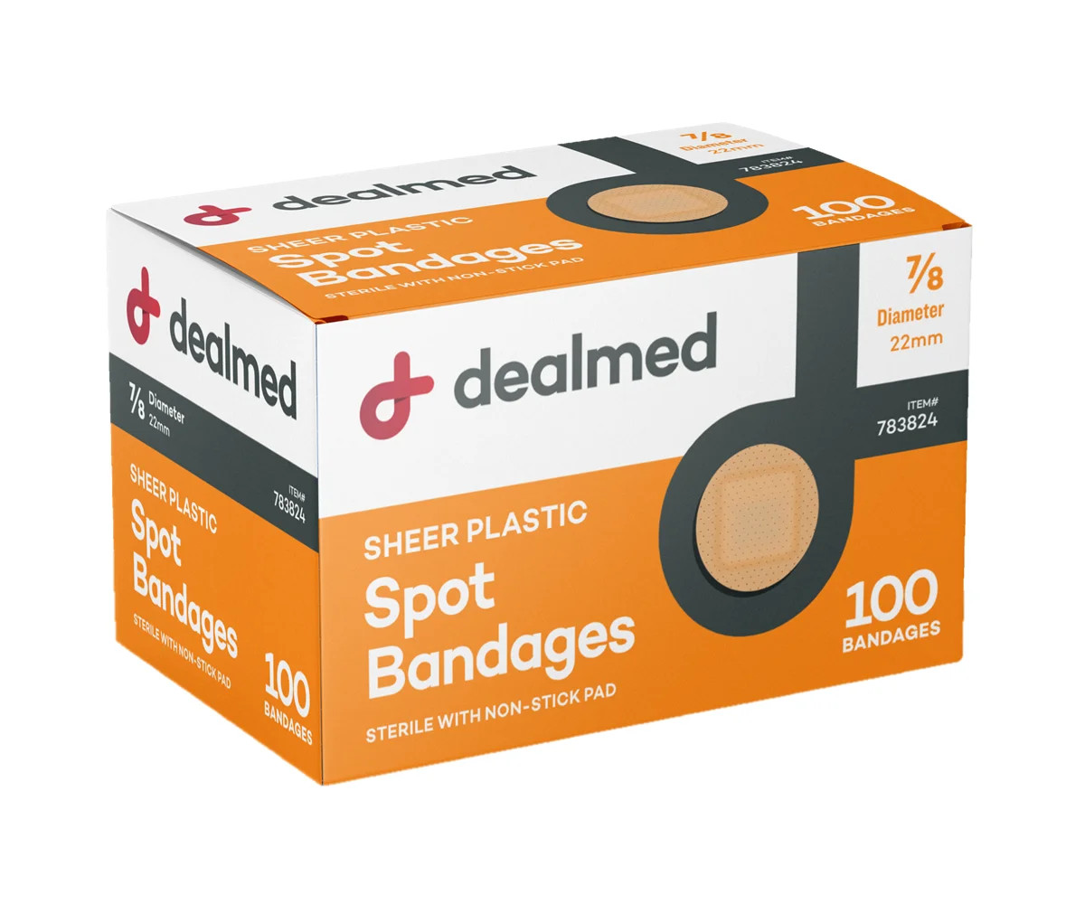 Dealmed Sheer Plastic Spot Adhesive Bandages 7/8″ Diameter, 100/Box (1 Pack)