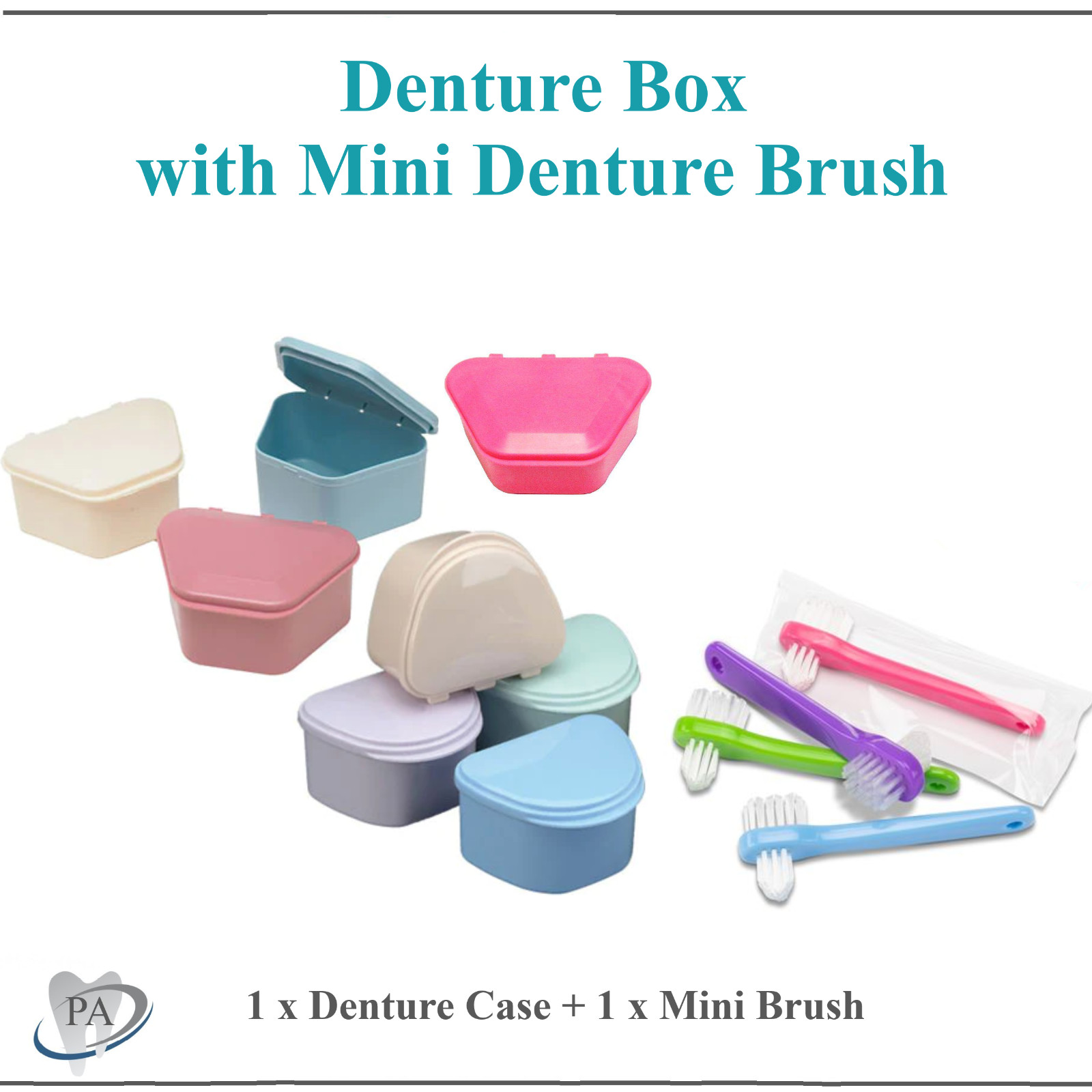 Dental Denture Box with Mini Denture Brush Denture Case Carrier , 4W», Assorted