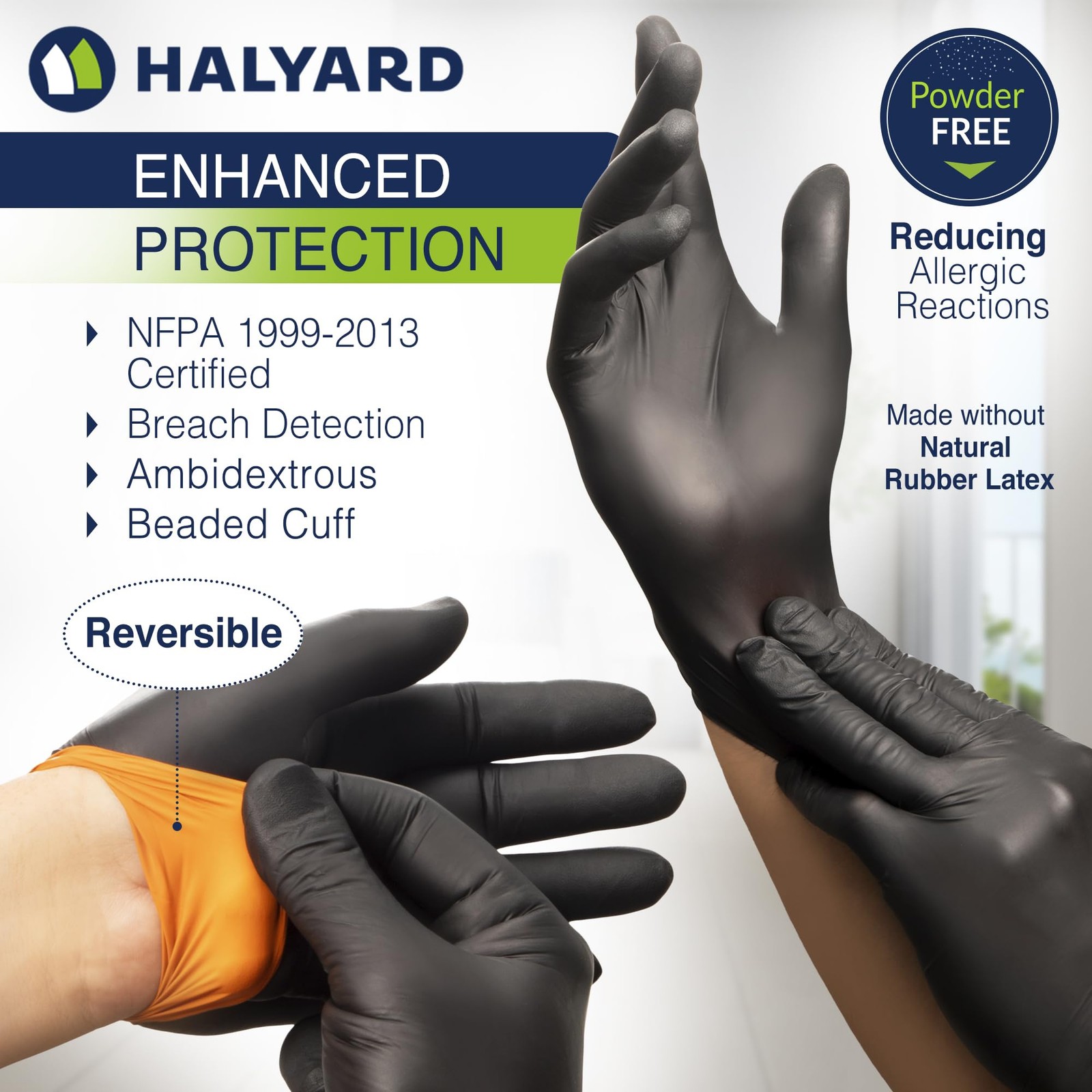 Halyard Black Fire Nitrile Exam Gloves 150 Pack Powder Free NFPA Certified