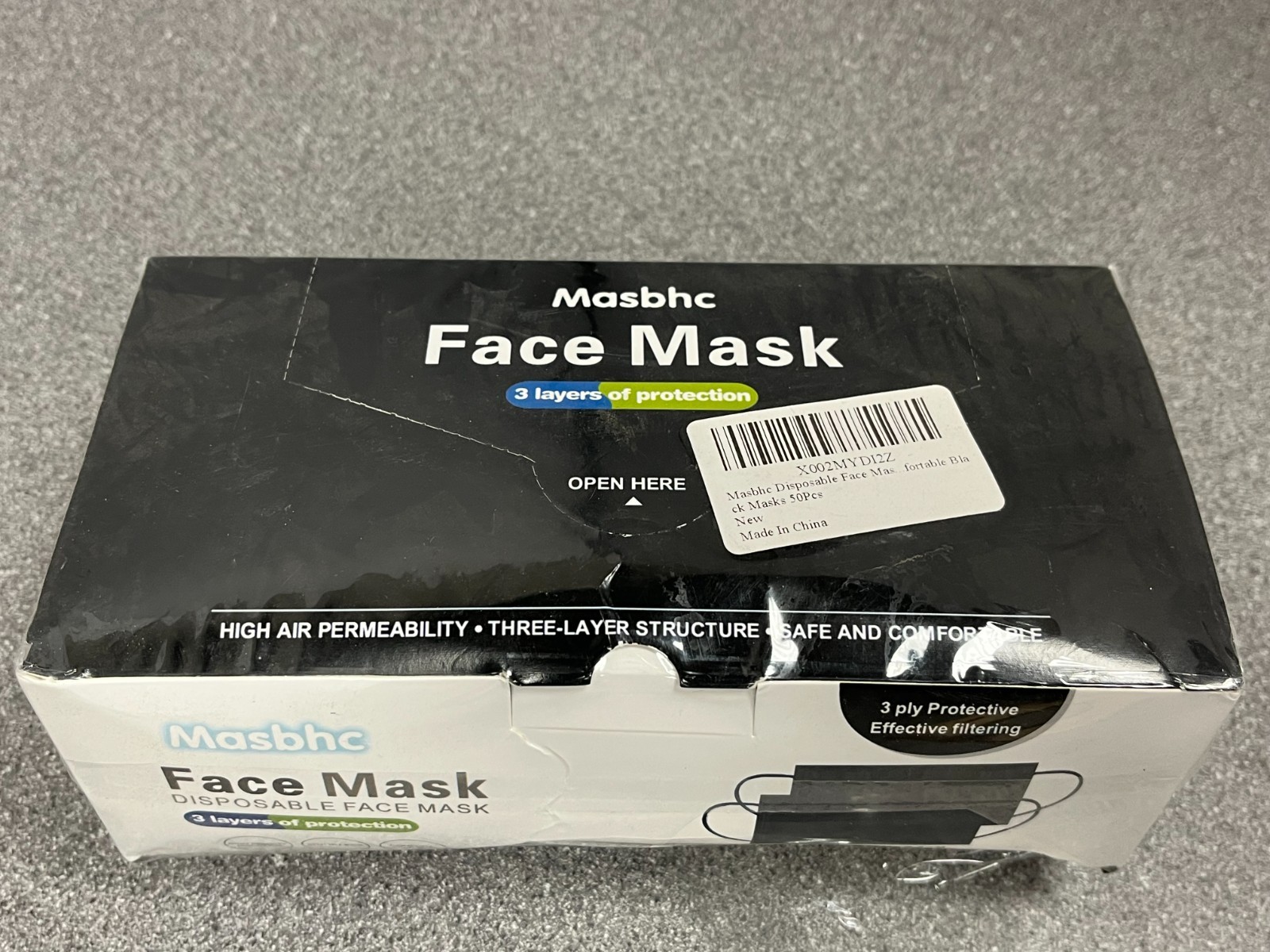 50pcs Black Masbhc Face Mask DISPOSABLE FACE MASK 3 Layers of Protection