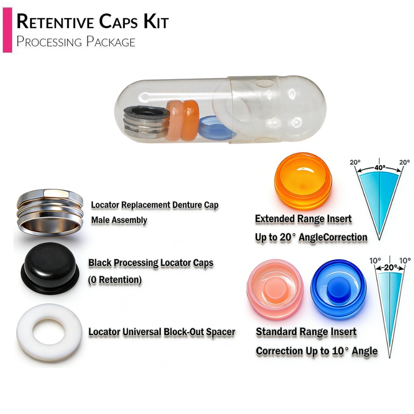 US Locator Overdenture Male Retention Caps Processing Kit PEEK Inserts Fit Zest