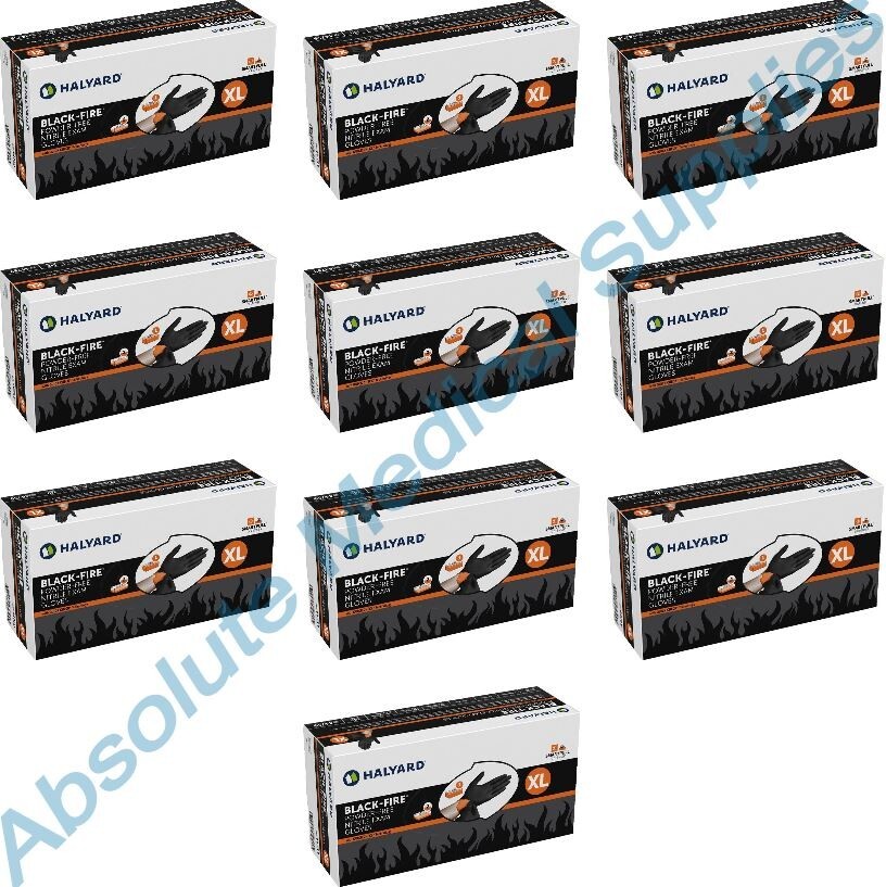 *1,400-Pieces* Halyard Black-Fire PF Nitrile Medical Exam Gloves X-Large 44759