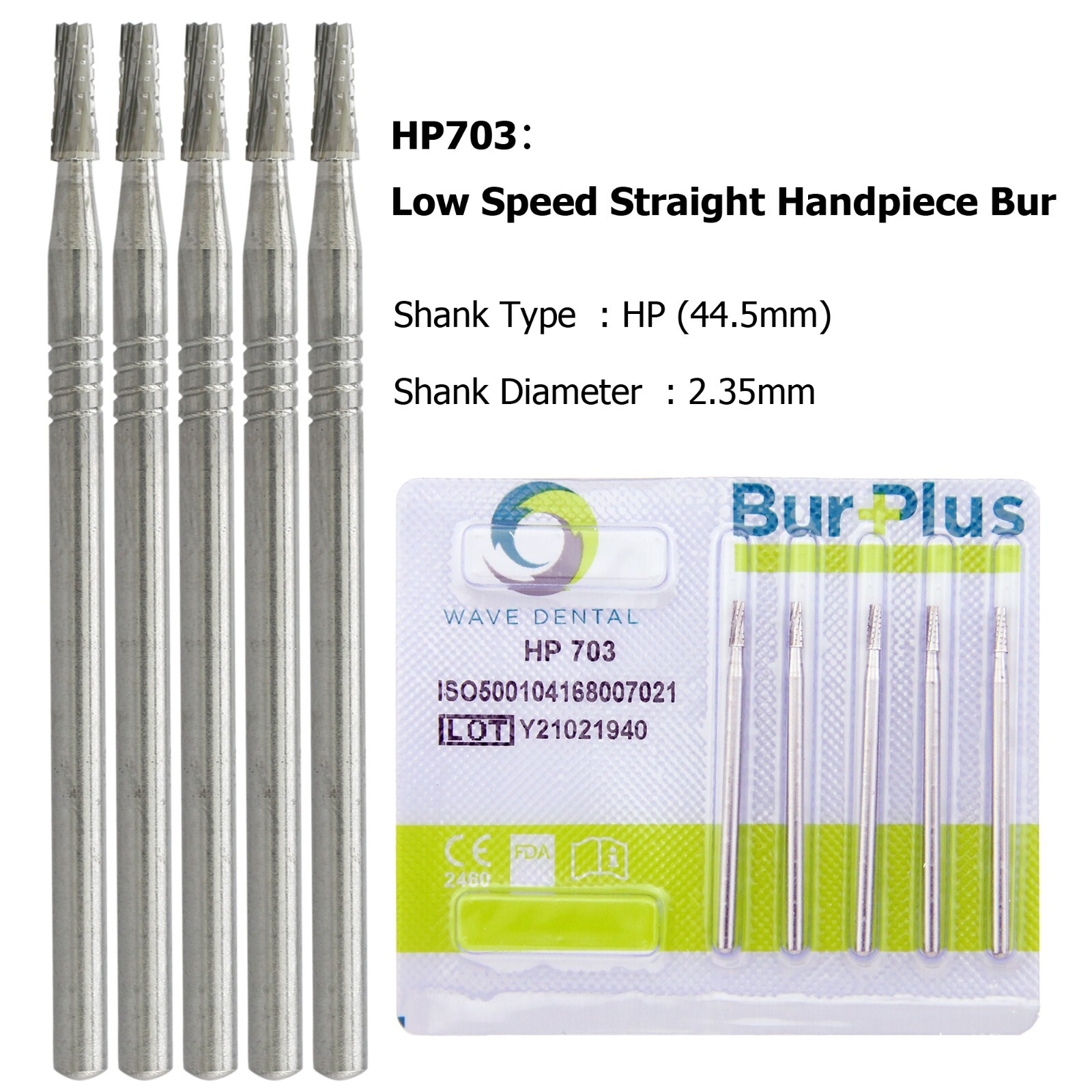 Wave Dental Straight Surgical Bur Carbide Bur Round HP 44.5mm For Low Speed 2.35