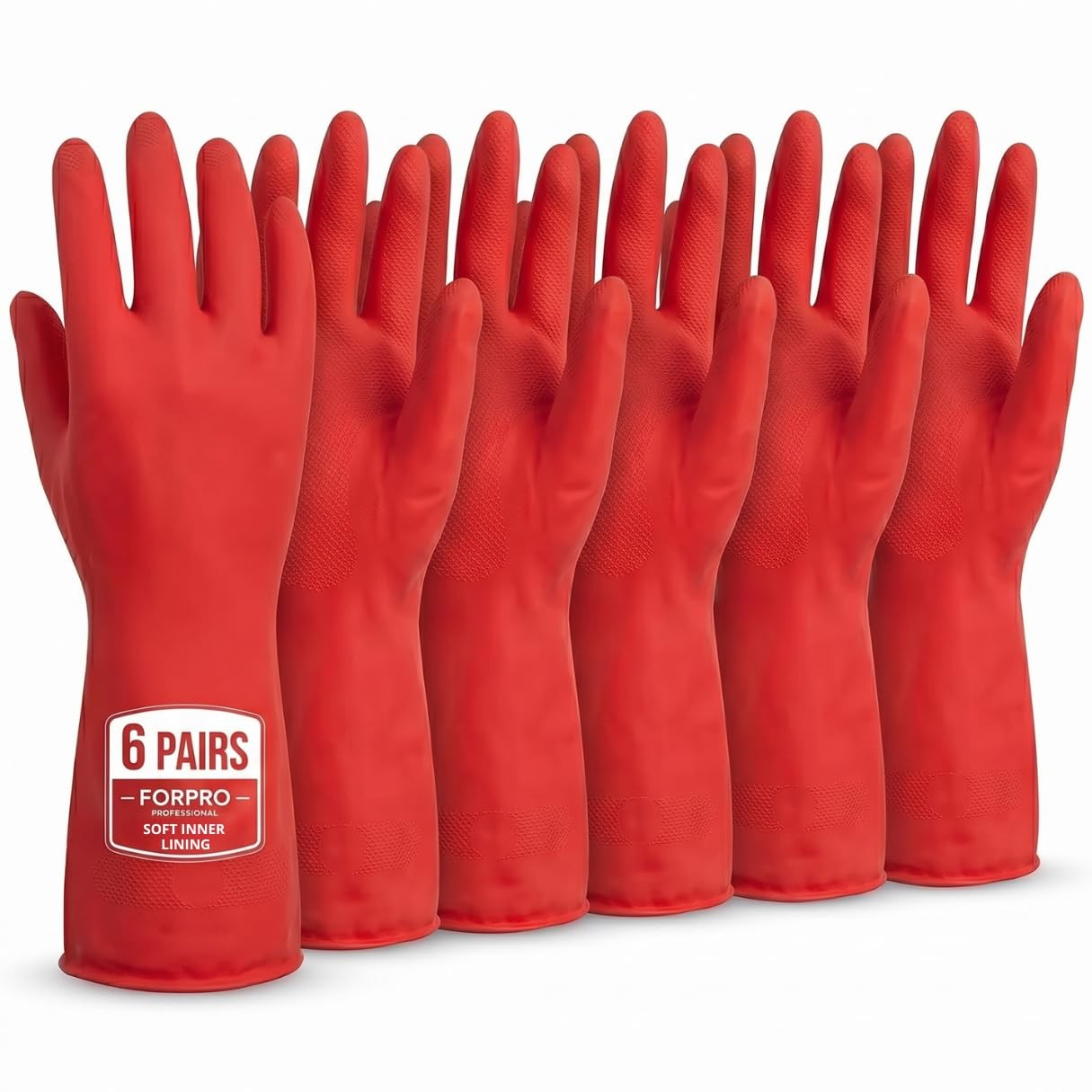 ForPro Natural Rubber Gloves, 6 Pairs Reusable MultiPurpose Household Cleanin…