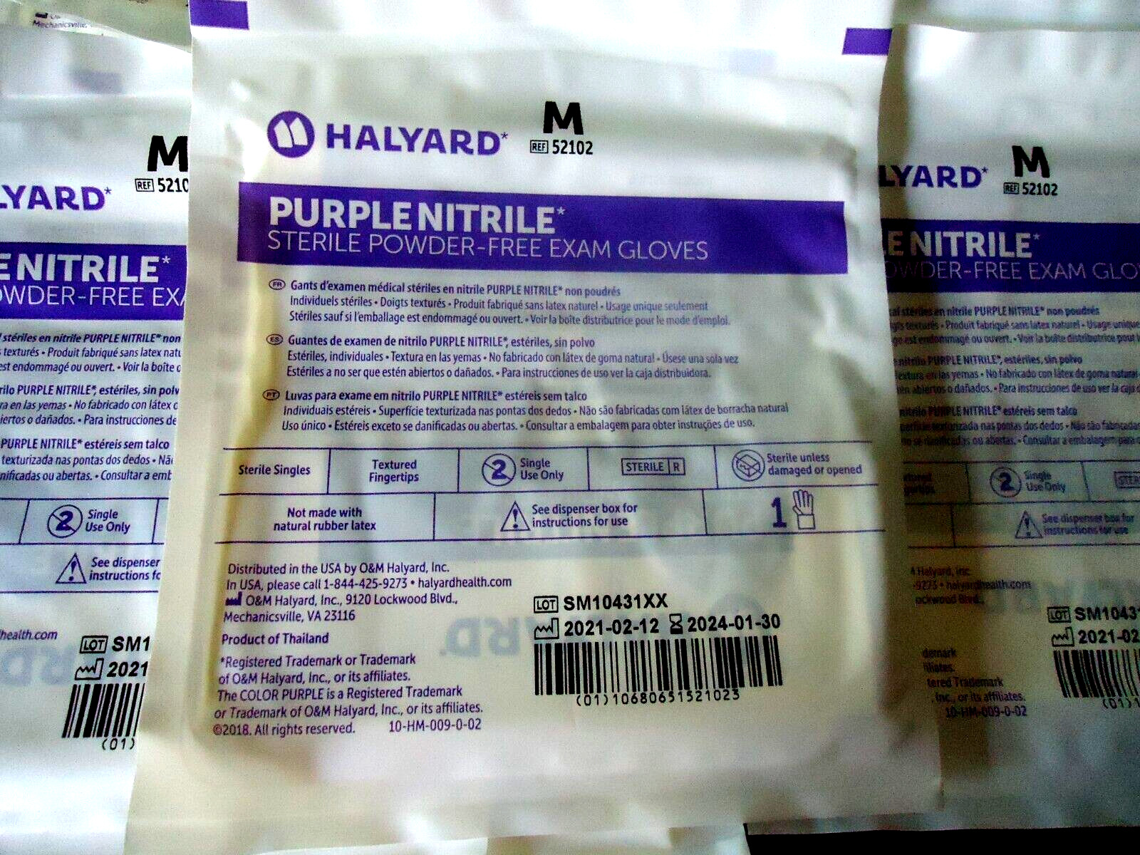 (12) PAIR Halyard Purple Nitrile-Xtra STERILE Exam Gloves Size M