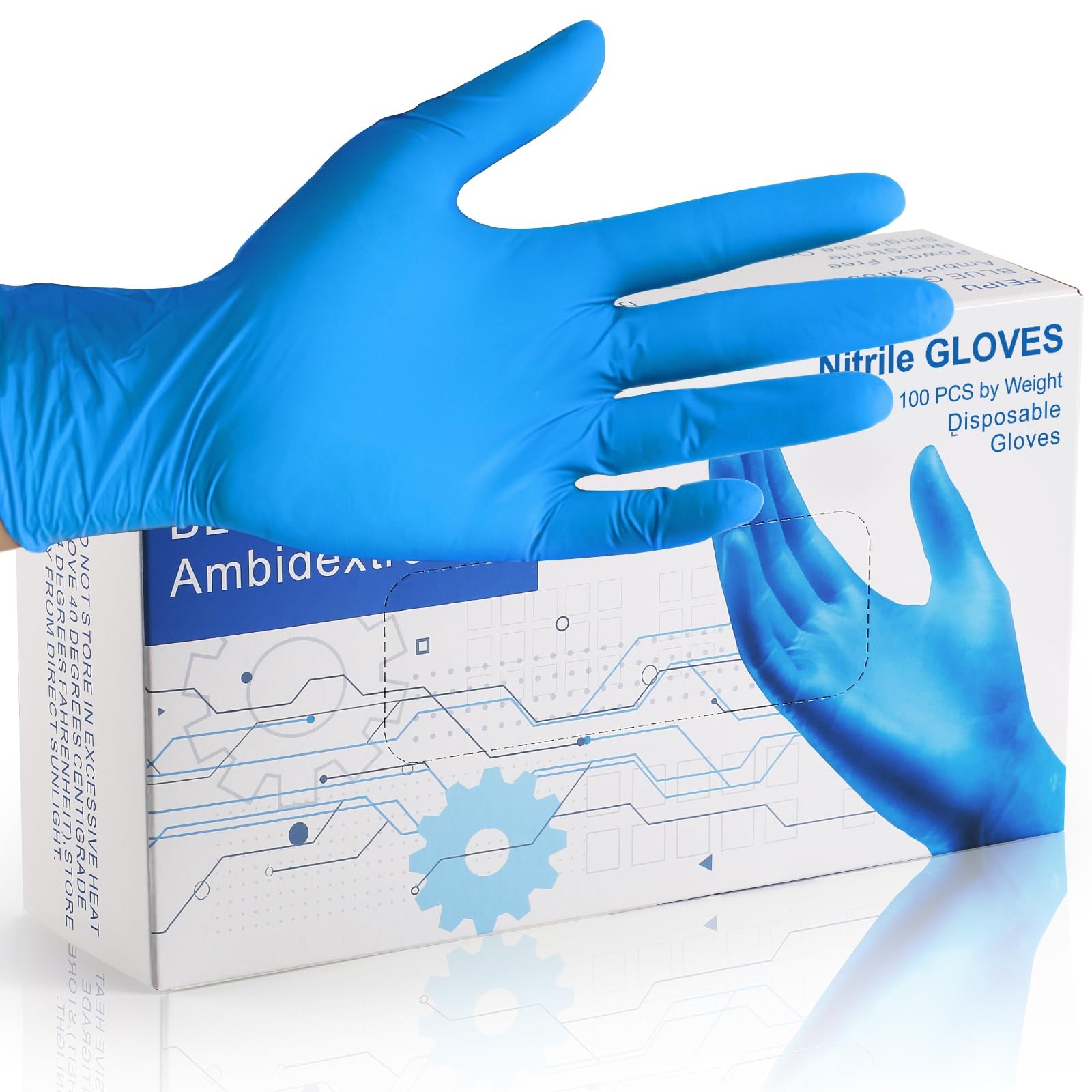 Nitrile Gloves Disposable Gloves (X-Large, 1 Count (Pack of 100)),4 Mil, Powd…