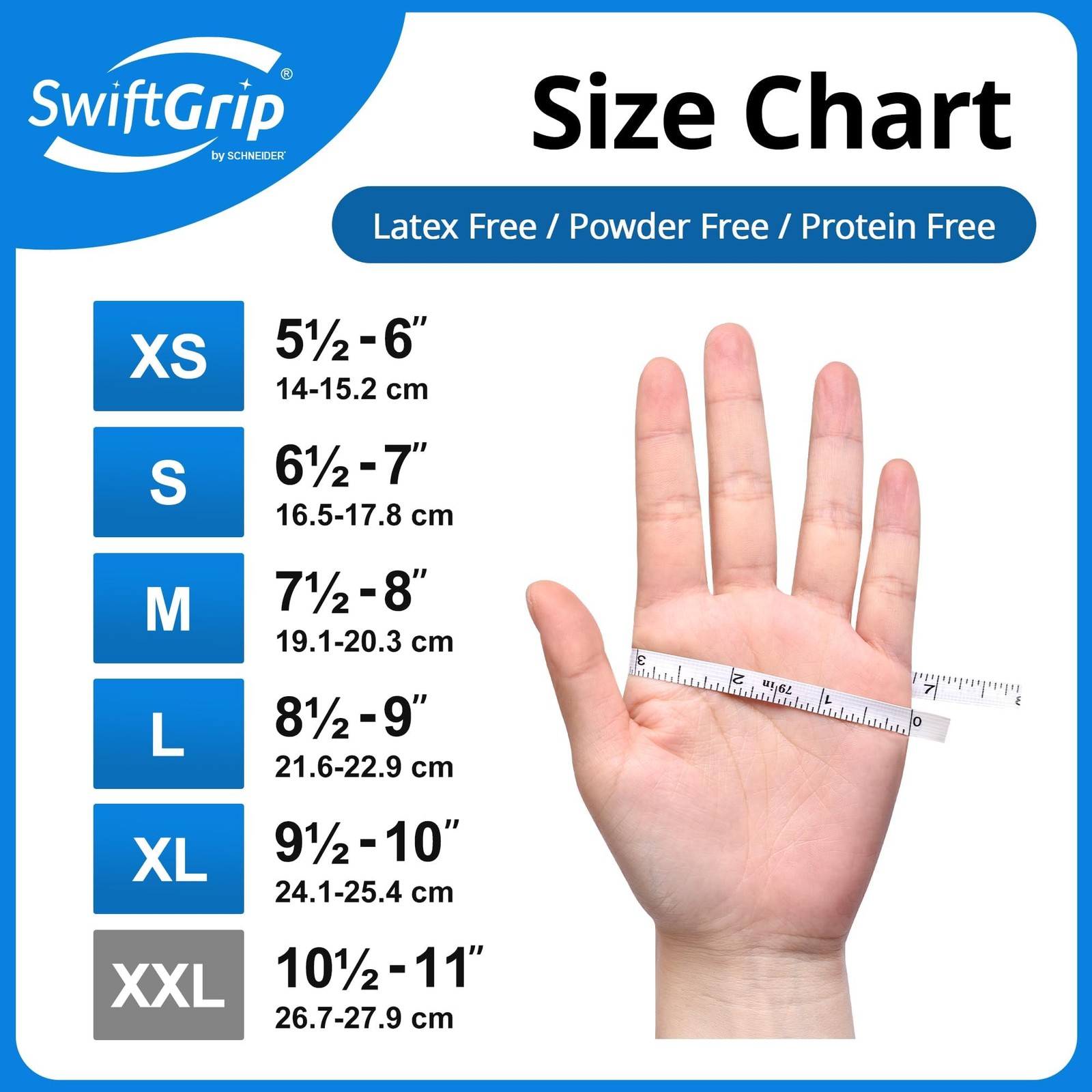 SwiftGrip Blue Nitrile Exam Gloves, Powder~Free, 50ct, Medium