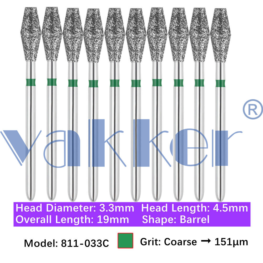 Vakker 50pc Dental Diamond Burs Shape Barrel Wheel Pear 811 818 830 909 830L Bit