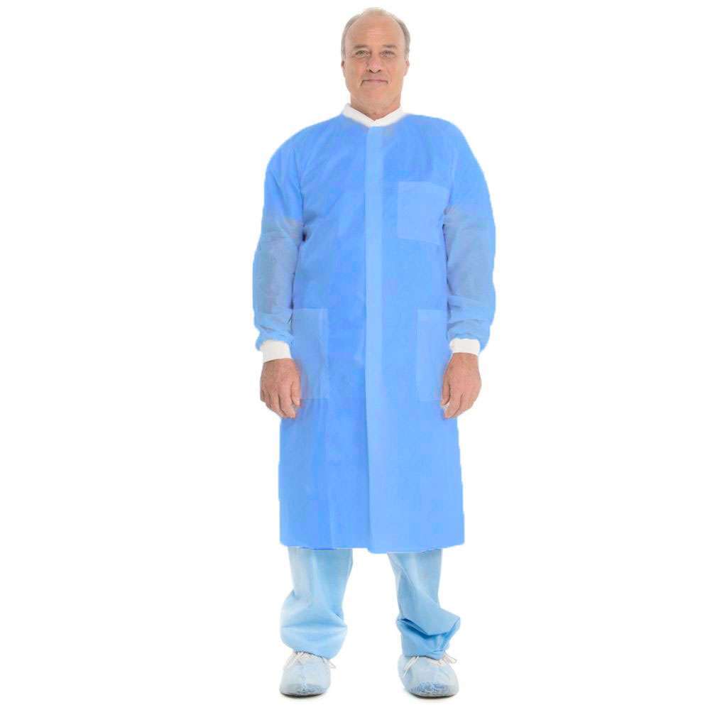 Halyard Basic Plus Lab Coat, Large, Blue, 25/Box