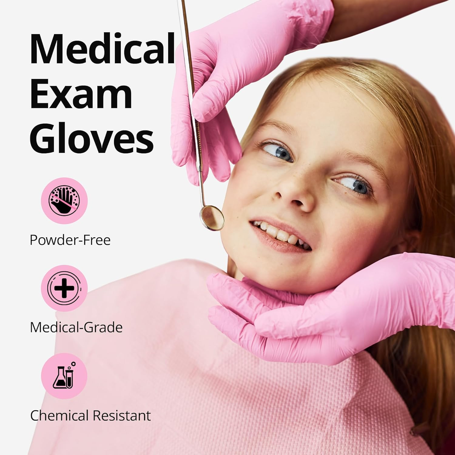 Pink Nitrile Gloves, 3-Mil Industrial Gloves Disposable Latex 100-Ct Box Medium