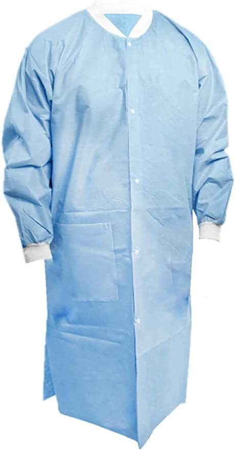 SMS 45 GSM Lab Coat 2 Pockets Disposable Unisex Adult M/L High Quality 20 Pcs.
