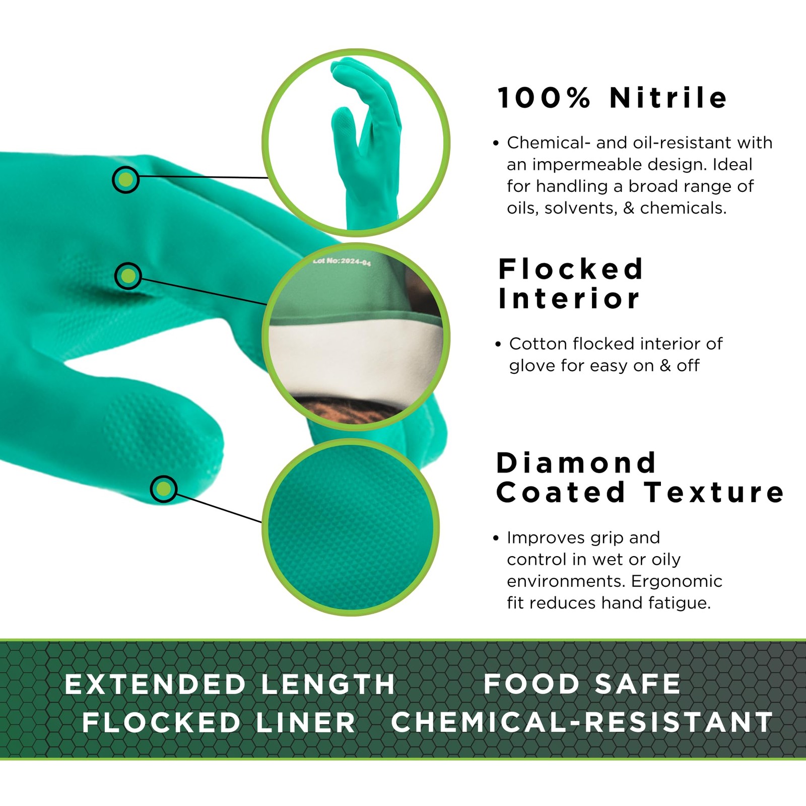 Showa 732 Chemical Resistant Gloves 15-Mil Nitrile Cotton Flock Liner 13-Inch