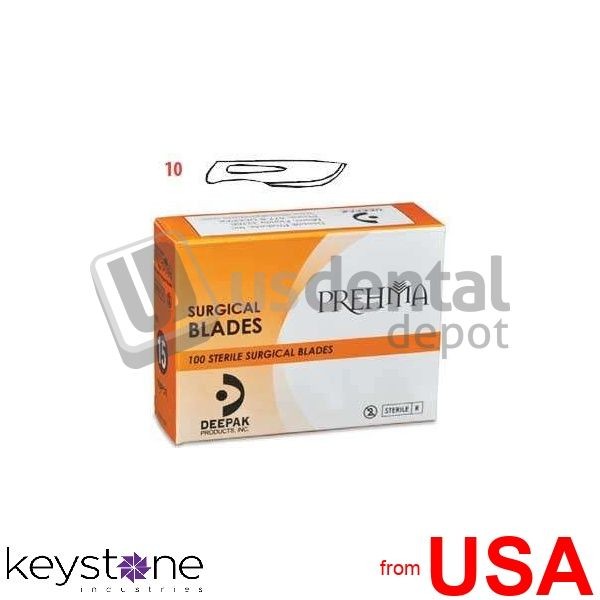 KEYSTONE Prehma #10 Sterile Carbon Steel Surgical Scalpel Blade, Single U 446227