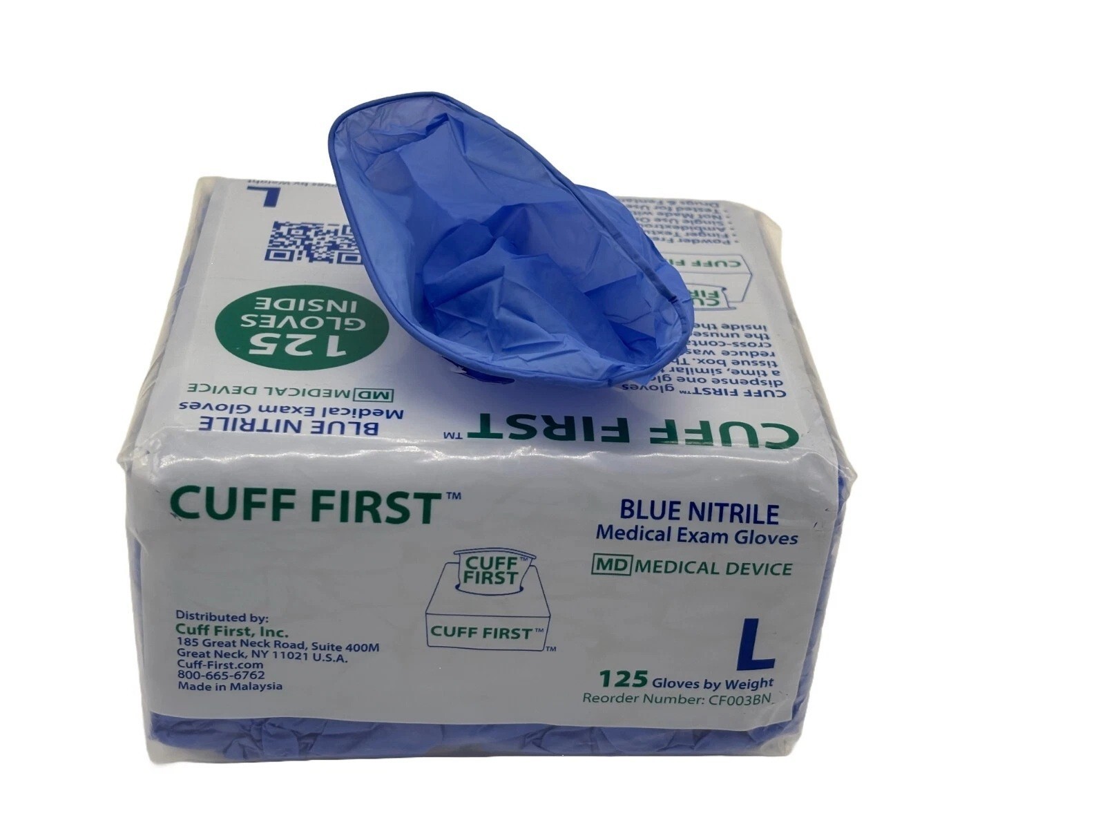 Cuff First Nitrile Exam Gloves Case 2000 Ct (16 x 125) Blue Latex-Free