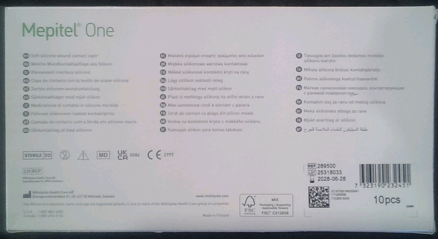 Mölnlycke Mepitel One Soft Silicone Wound Contact Layer 10x18cm 10pcs 289500