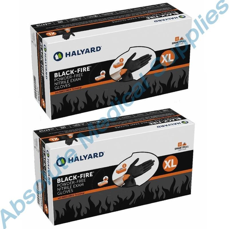 *280-Pieces* Halyard Black-Fire PF Nitrile Medical Exam Gloves X-Large 44759