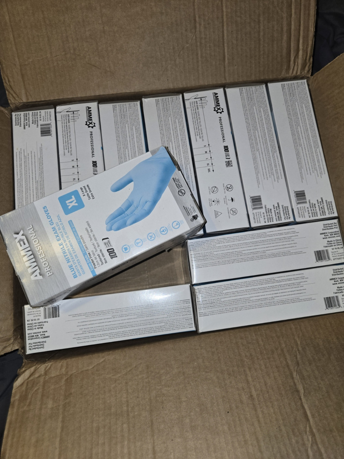 AMMEX XL Blue Nitrile Disposable Gloves, 3 Mil, Latex & Powder Free Case of 10