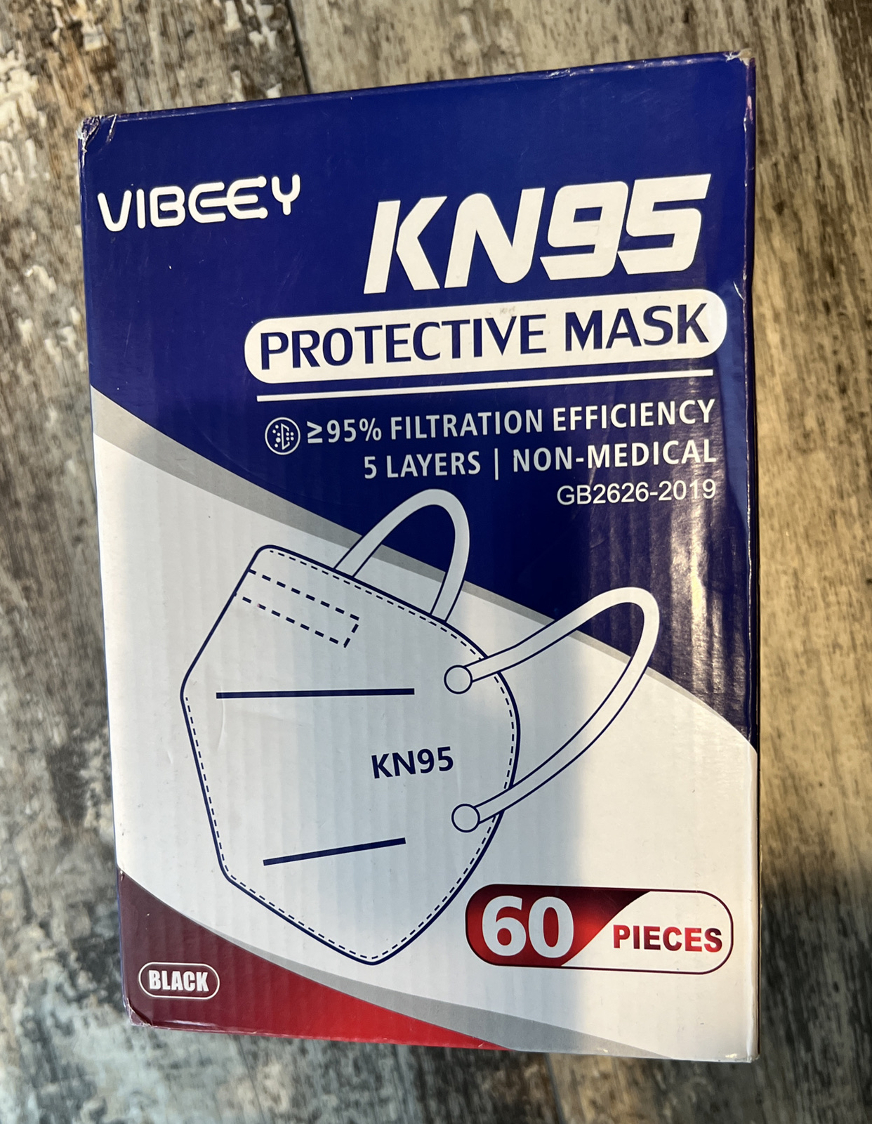 VIBEEY 60 Pcs KN95 Protective 5 Layer Disposable Face Mask Mouth Nose Cover Blk