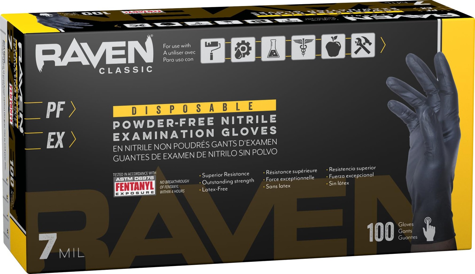 SAS Safety 66518 Raven Powder-Free Disposable Large (Pack of 100), Black