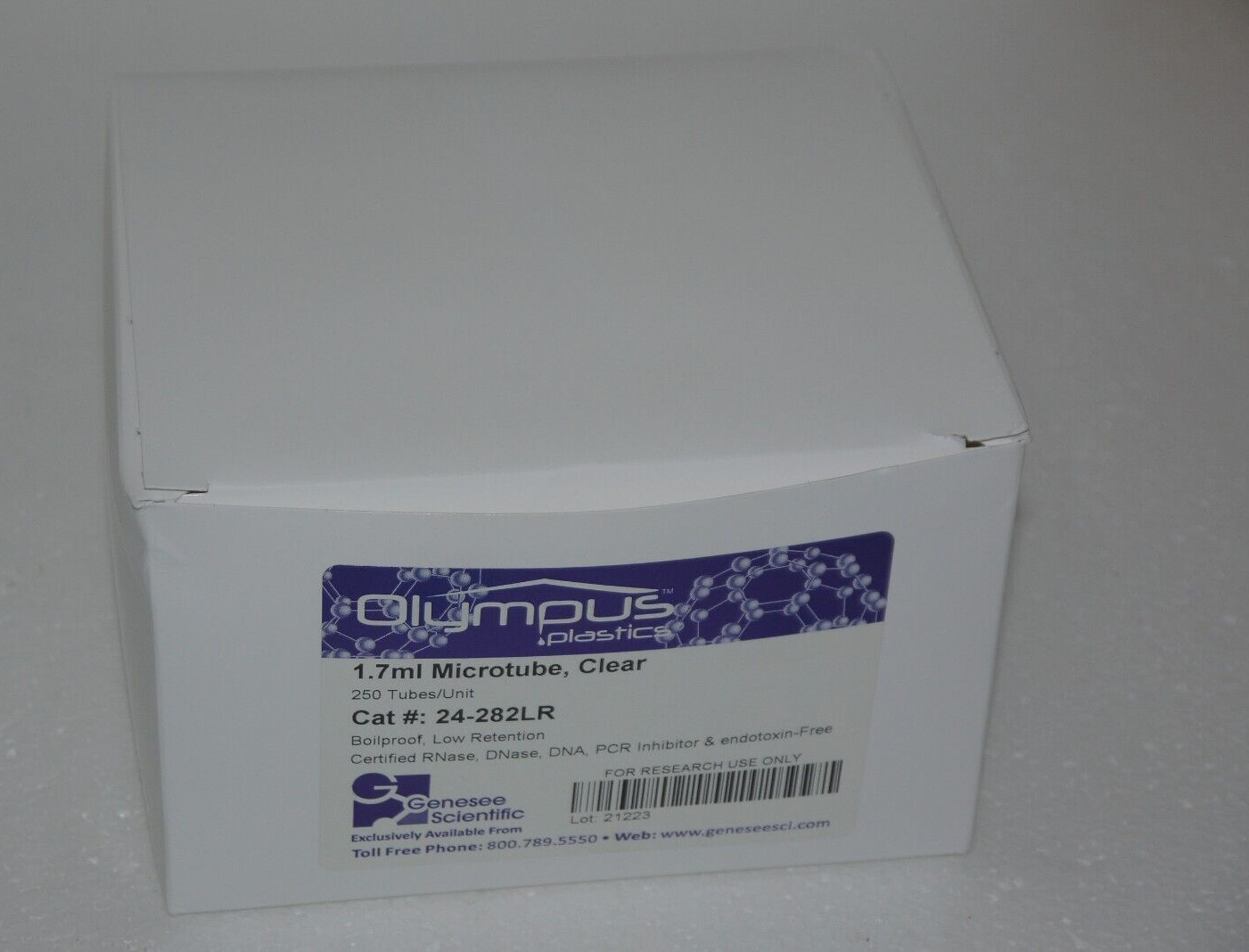Genesee Scientific Olympus Plastics 1.7mL Microtube Clear 24-282LR 250 Tubes New