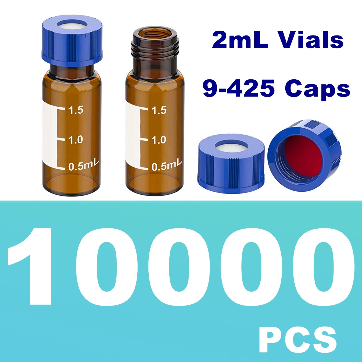 10000x 2mL Amber Autosampler Vials Leak-proof Screw Caps 9-425 HPLC Glass Bottle