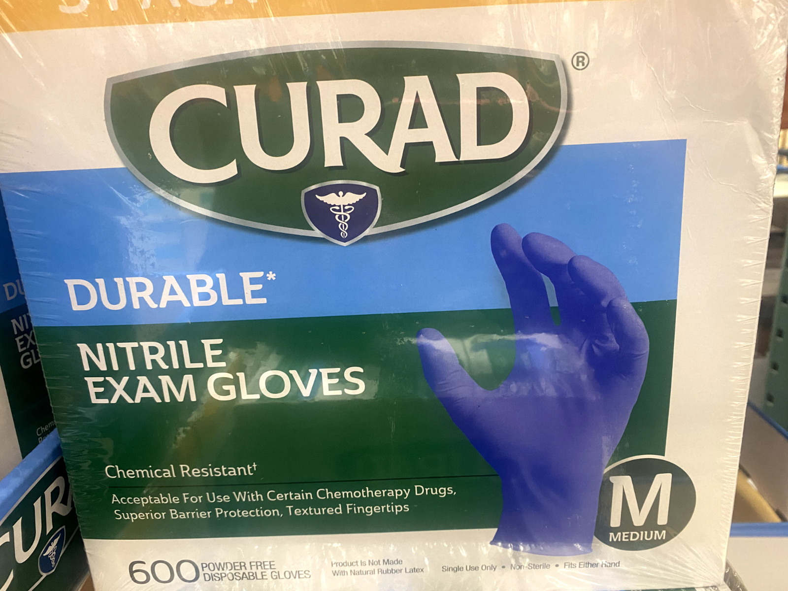 Curad Durable Nitrile Exam Gloves Chemical Resistant 600 Pack Small/Medium/Large