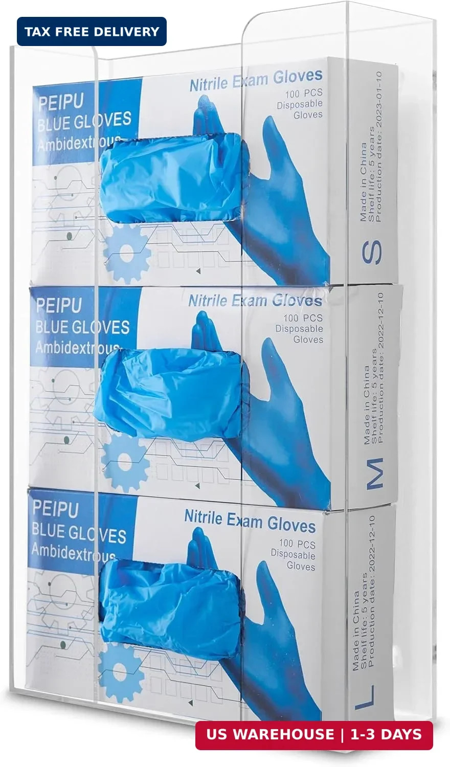 Stock Your Home Triple Acrylic Gloves Dispenser, Tissue Box Shelf, Glove Holder