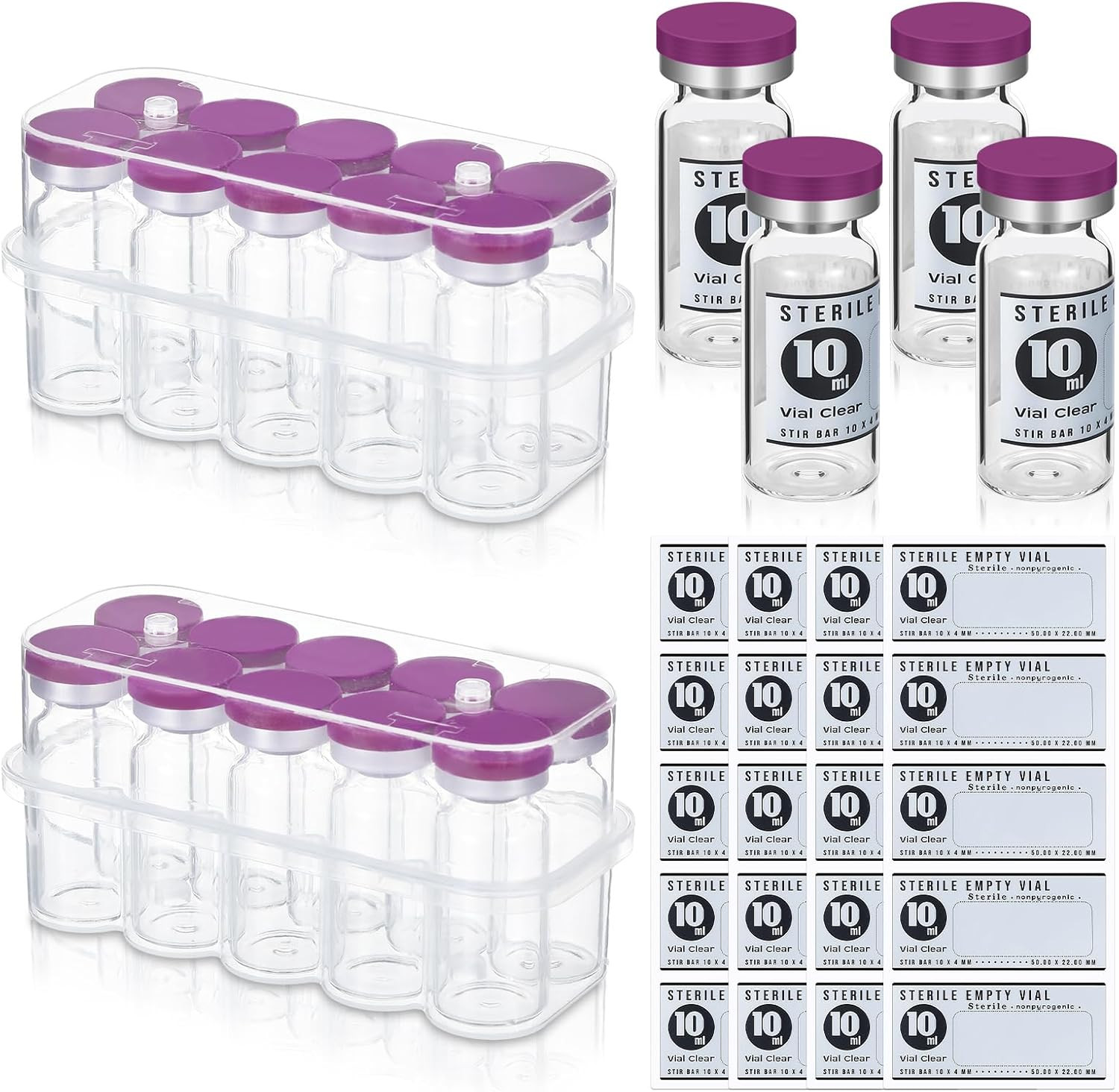 20 Pcs 10Ml Sealed Sterile Empty Vials with Self Healing Injection Port Glass Pe