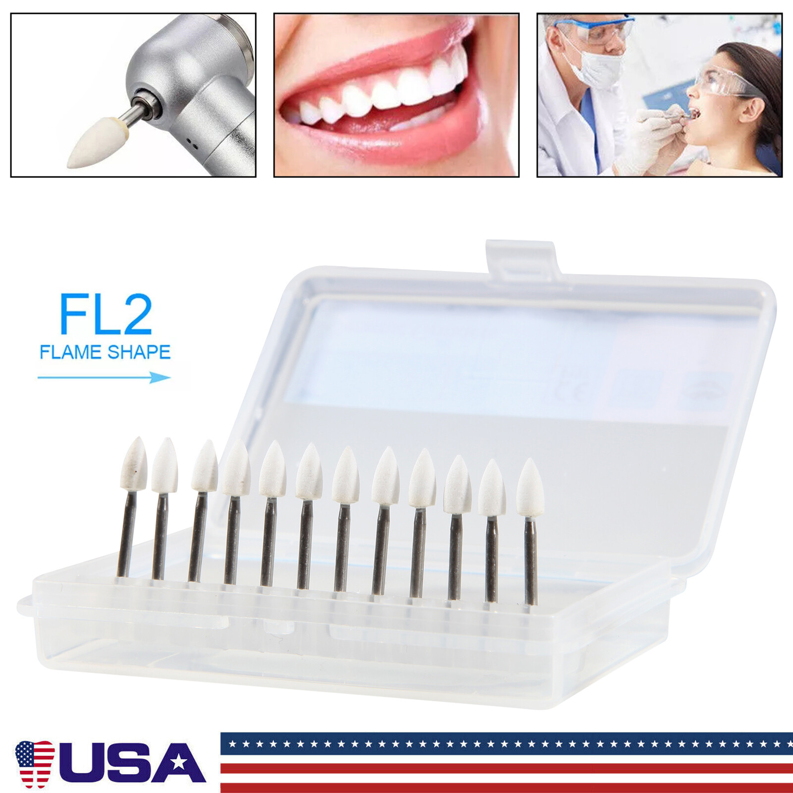 Dental White Stones Polishing FG burs Flame Cone shape Arkansas Stone 12pc/Box