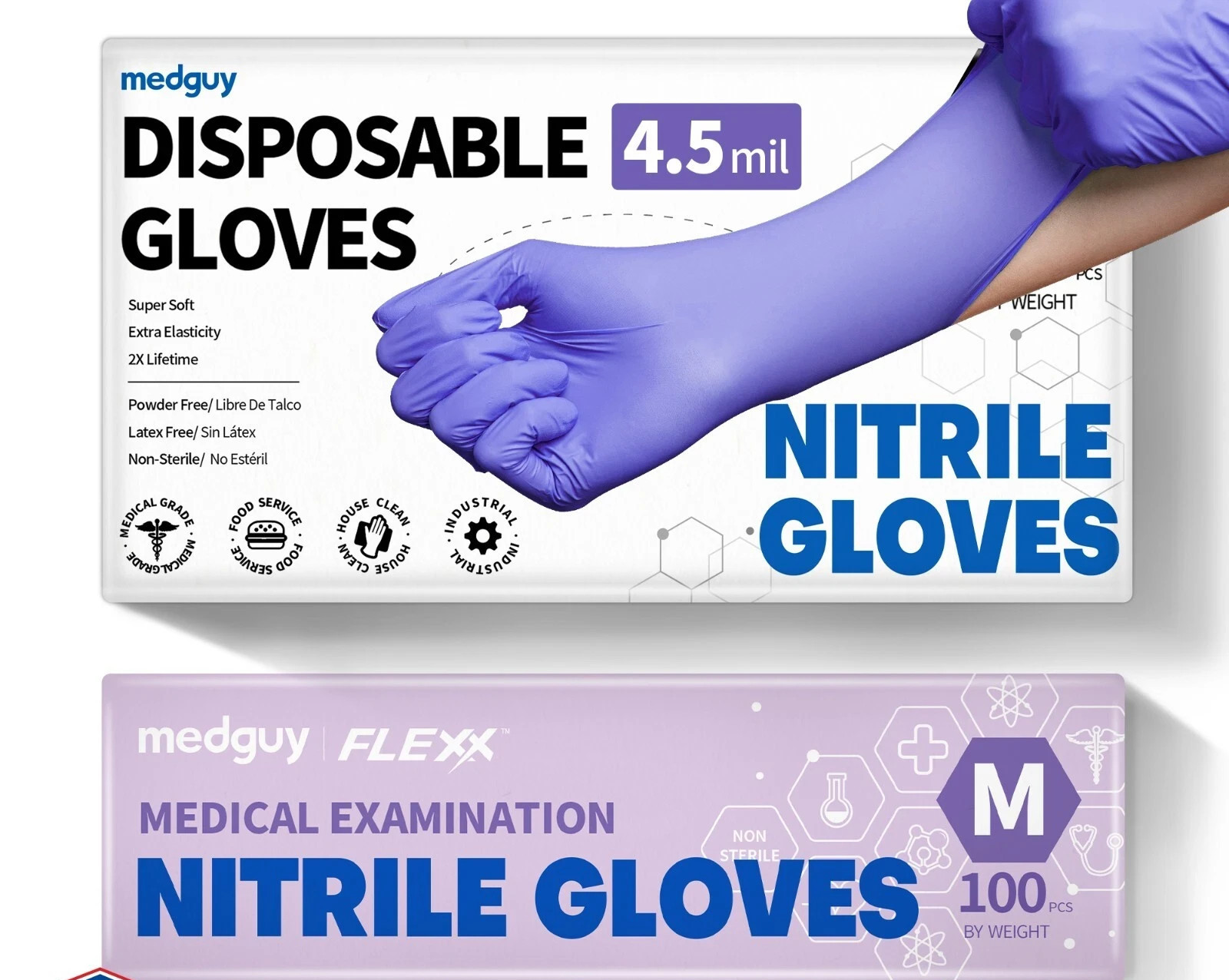 Disposable Nitrile Gloves 4.5 mil Premium Powder-Free Food-Safe Clean Exam Glove