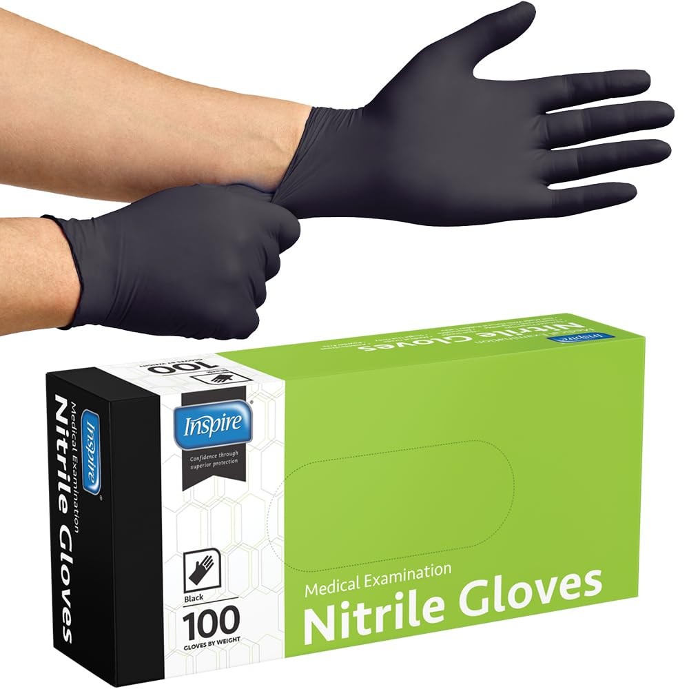 Inspire Black Nitrile Disposable Gloves | 4.5 Nitrile Disposable Safety Medical