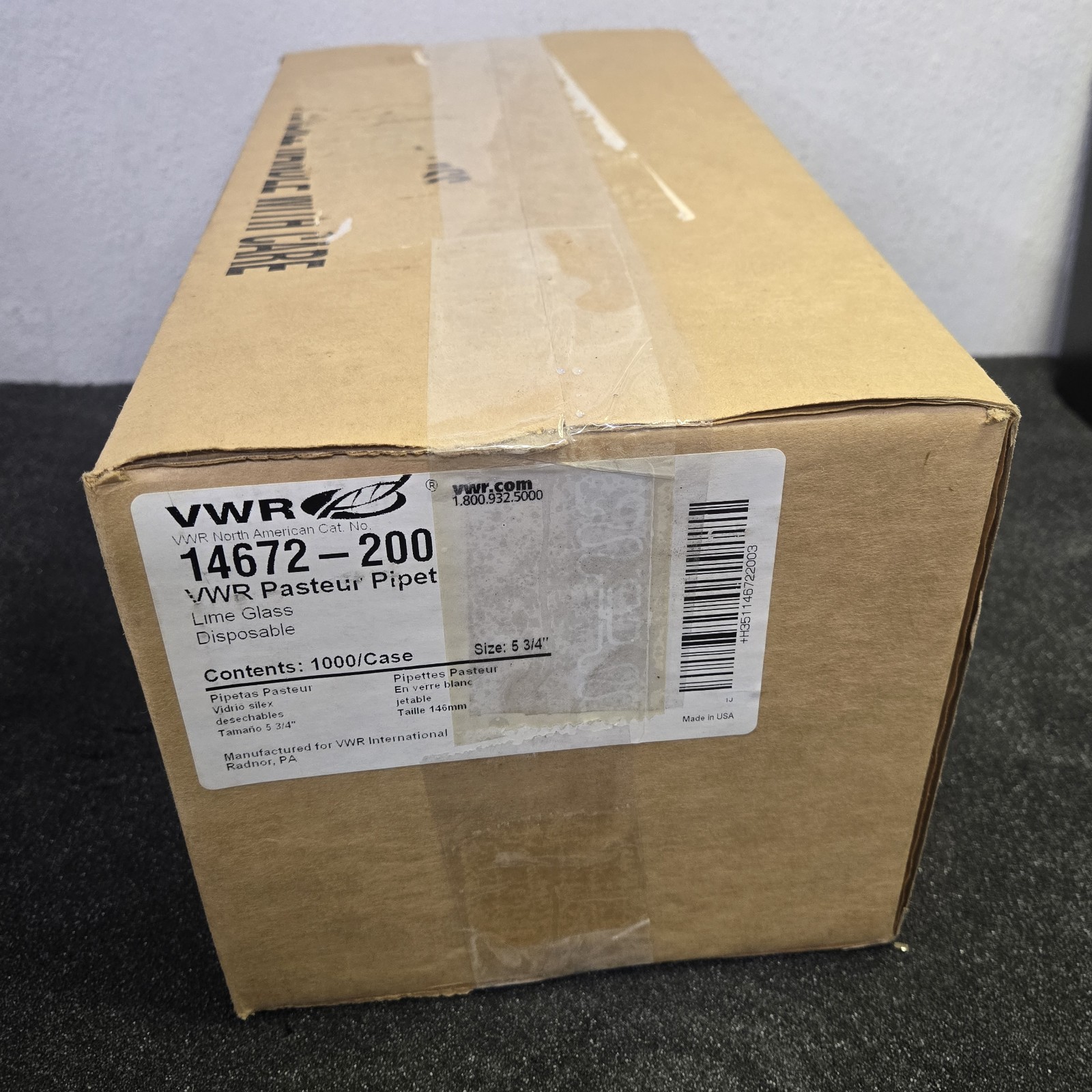 Case Of 1000 VWR Disposable Pasteur Pipet 14.6 cm (5³/₄») Lime Glass 14672-200