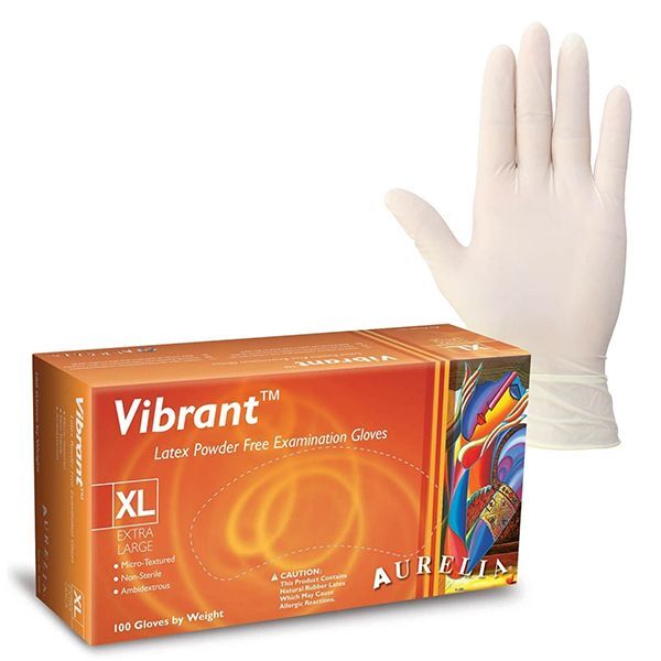 Aurelia Vibrant Latex Gloves: X-LARGE, CASE of 10×100/Bx. Powder-Free