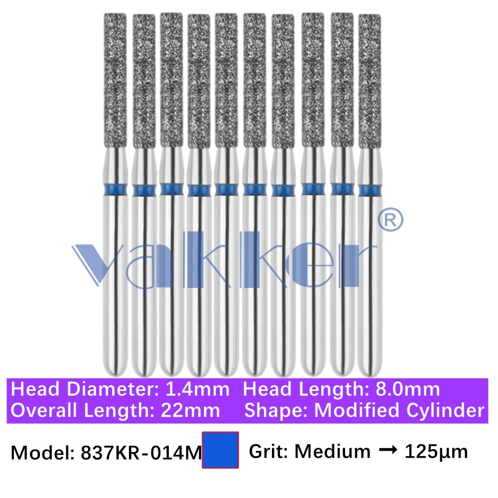 10pc Dental 837KR-014M Medium FG Diamond Burs Friction Grip Modified Cylinder