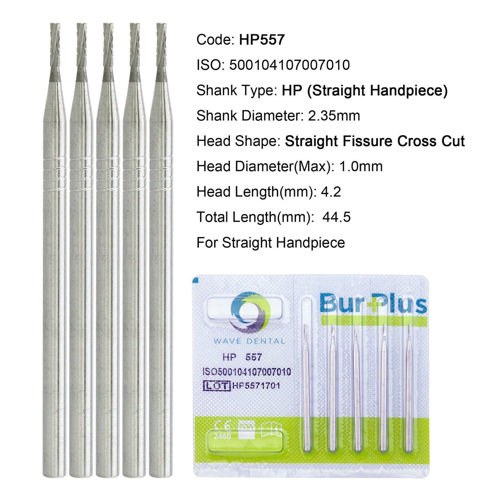WAVE Dental Bur HP 557 Surgical Carbide Bur for Straight Handpiece 44.5mm Length