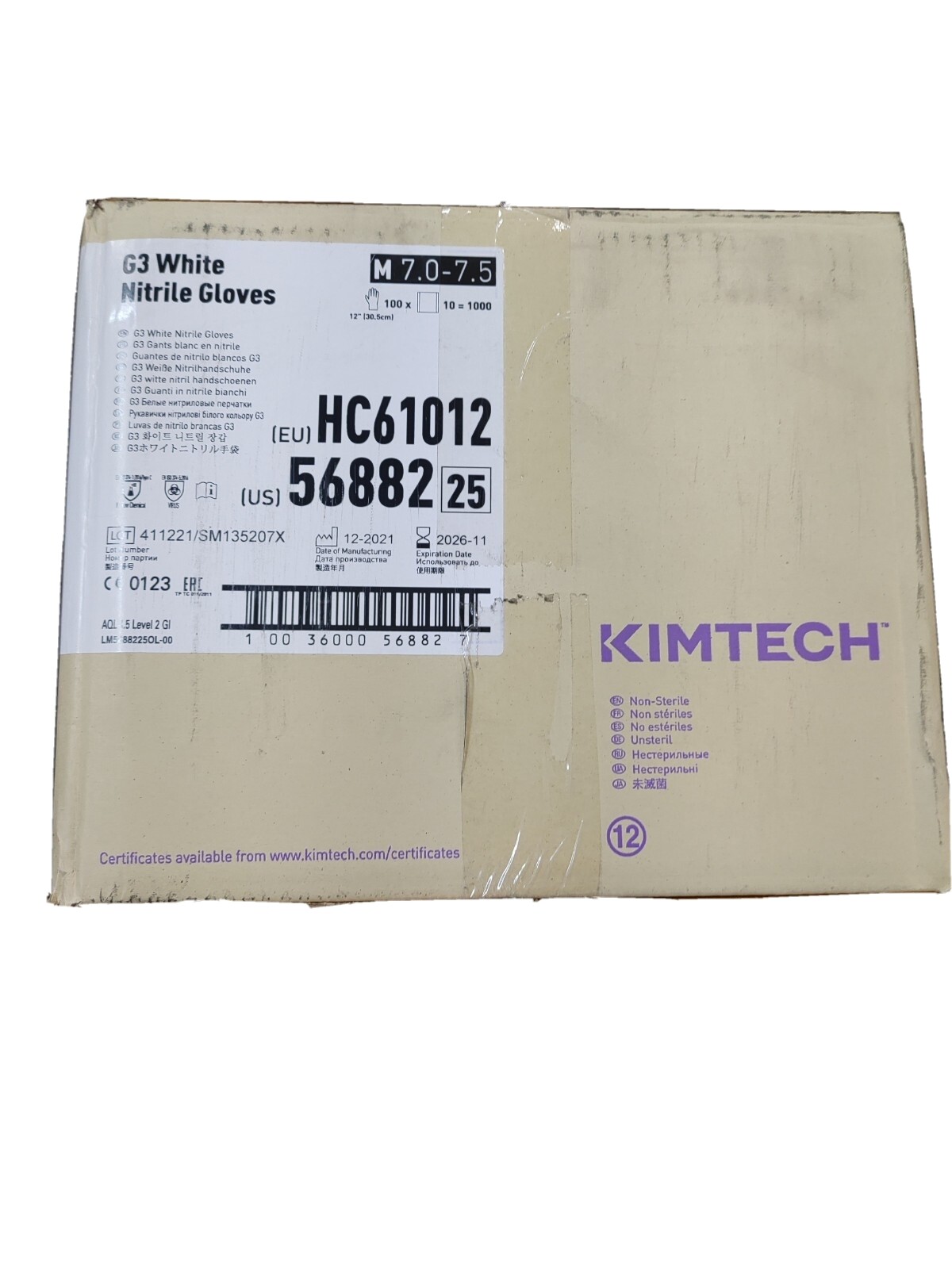 Kimberly-Clark Kimtech 56882 G3 White Nitrile 1000 Gloves Size M New