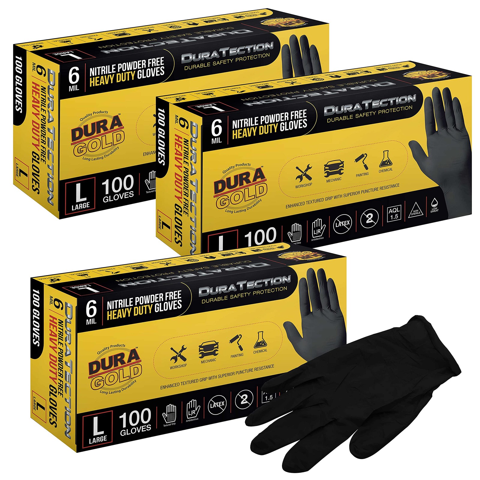 HD Black Nitrile Disposable Gloves, Box of 100, Size Large, 6 Mil – Latex Fre…